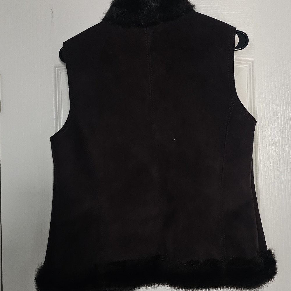 Ann Taylor Women's Black Faux Fur Trim Vest